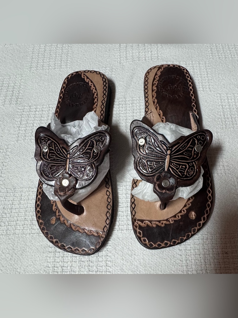 Women’s Brown Leather Butterfly Thong Sandals